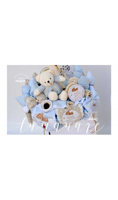 Lumanare de botez cu ursulet de plus,baloane de aer cald si norisori Air Blue Balloon Teddy Bear 5